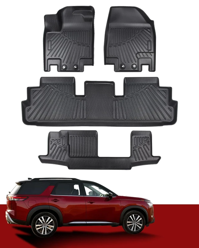 SHINJEW Floor Mats Compatible with Nissan Pathfinder 8 Passenger 2022-2024/ Infiniti QX60 7 Passenger, Car Floor Liners Carpet Odorless TPE All Weather Guard Custom Fit for Pathfinder Accessories