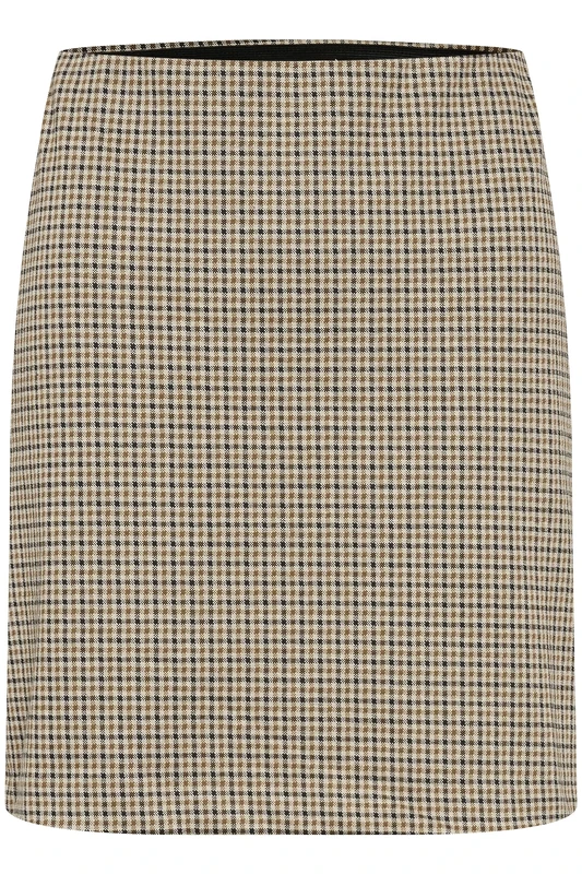 Part Two Women's Mini Skirt High-Waisted Pockets Elastic Waist Pencil Silhouette, Toasted Coconut Check, XS