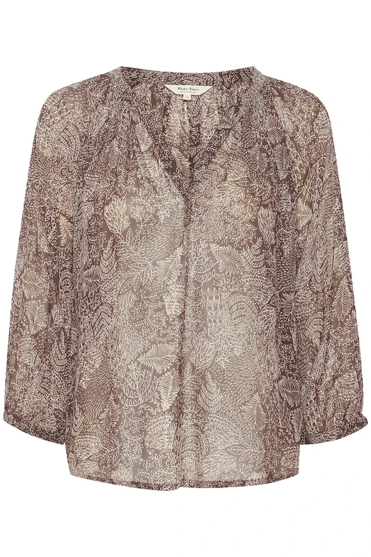 Part Two Women's Blouse V-Notch Neckline 3/4 Sleeves Relaxed Fit Fabric, Hot Fudge Line Print, 8 (XS)