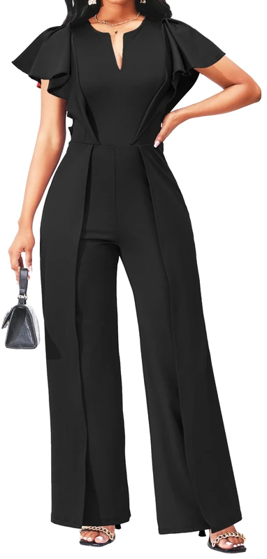 Elegant Jumpsuit for Women Dressy Sexy Formal Off The Shoulder Long Straight Pants for Evening Party, Iblack, Large