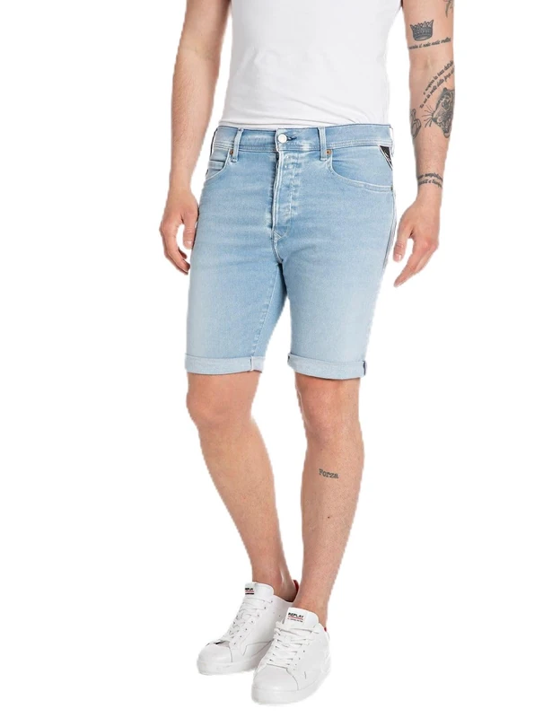 Replay Men's Hyperflex Jeans Shorts with Stretch, Blue (Light Blue 010), 31W