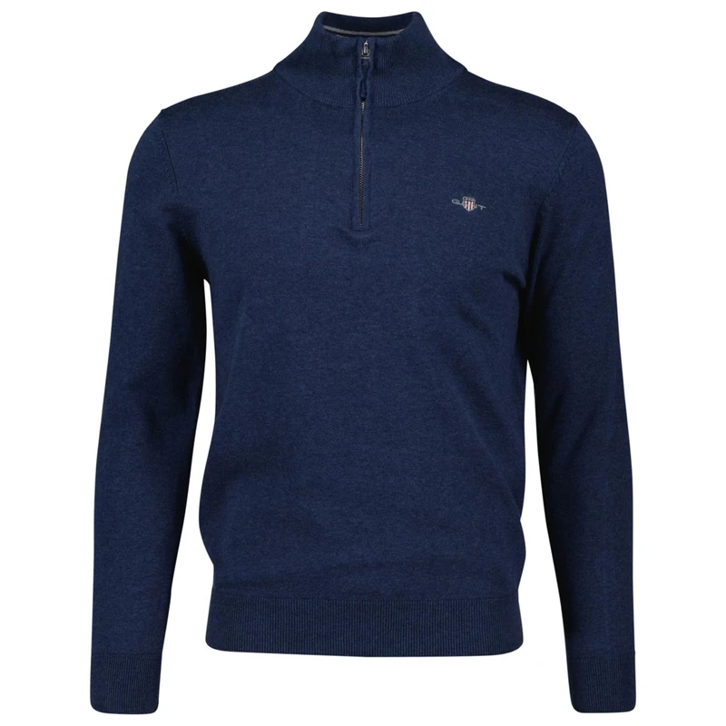 GANT Classic Cotton Half Zip, Dark Denim Blue Melange, S