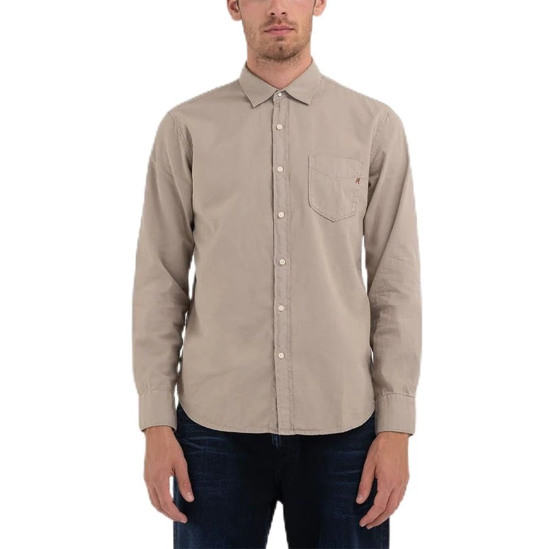 Replay men's long-sleeved shirt made of cotton, gray (Stone 829), 3XL