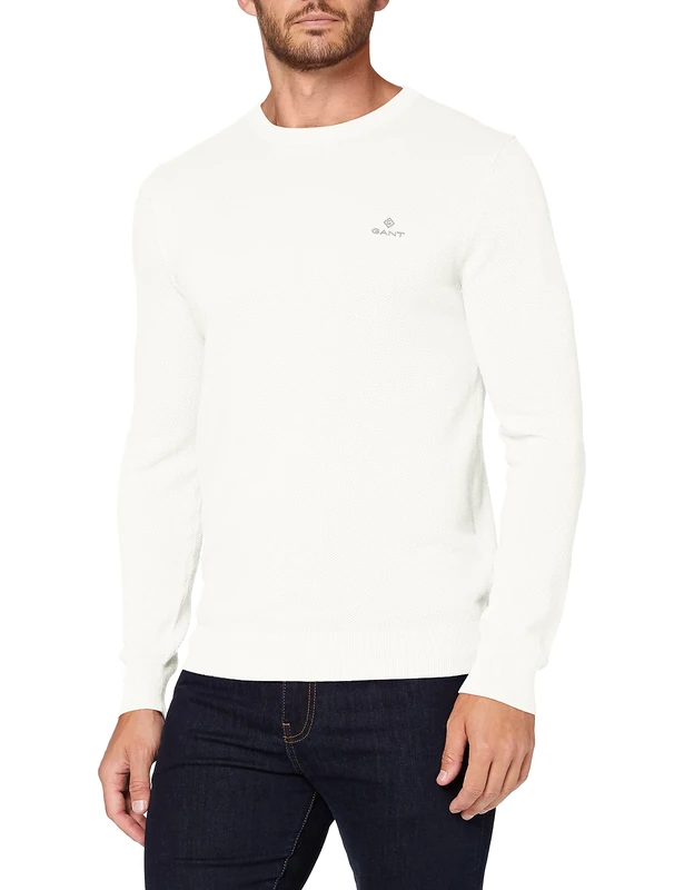 GANT Men's Cotton Pique C-neck Pullover Sweater , Eggshell,4XL