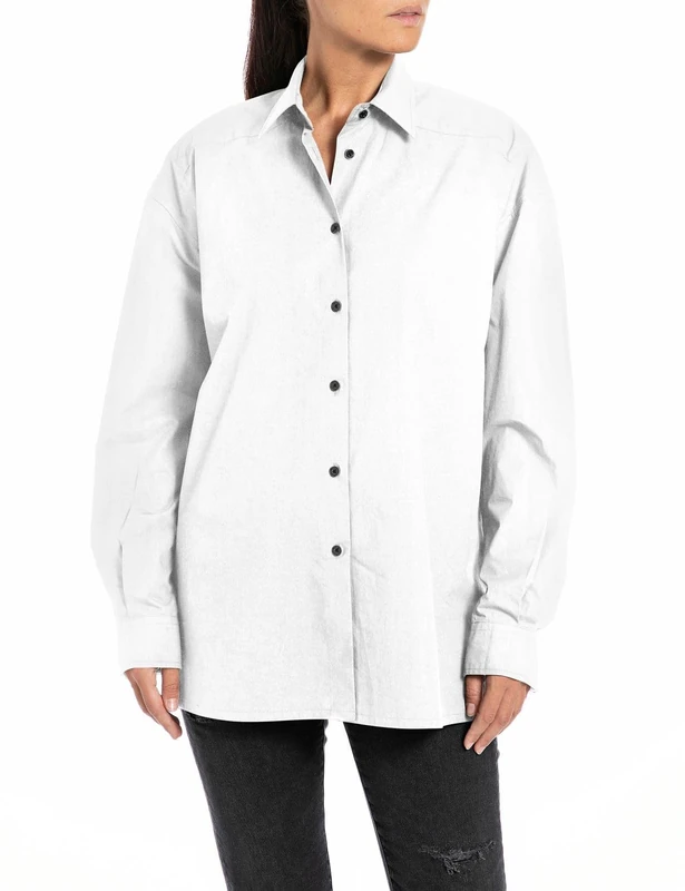 Replay women's long-sleeved shirt made of cotton, white (White 001), S