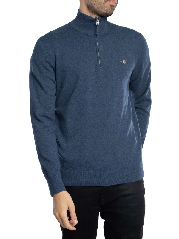 GANT Classic Cotton Half Zip, Dark Denim Blue Melange, XL