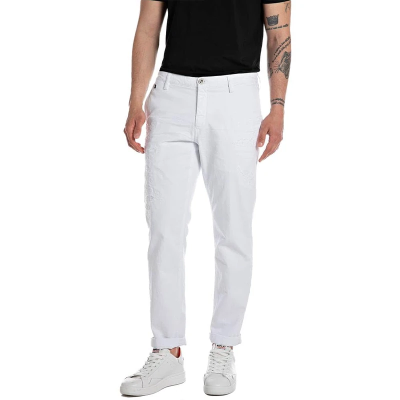 Replay men's chino trousers made of comfort denim, white (White 001), 38W / 32L - Image 1