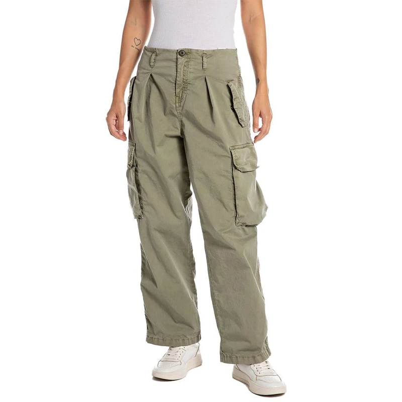 Replay Women's Paperbag Cargo Trousers, 835 Soft Military, (27W) EU