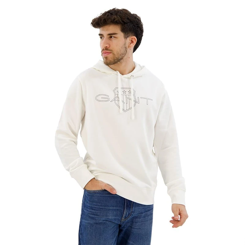 GANT Logo Hoodie, Eggshell, S - Image 1
