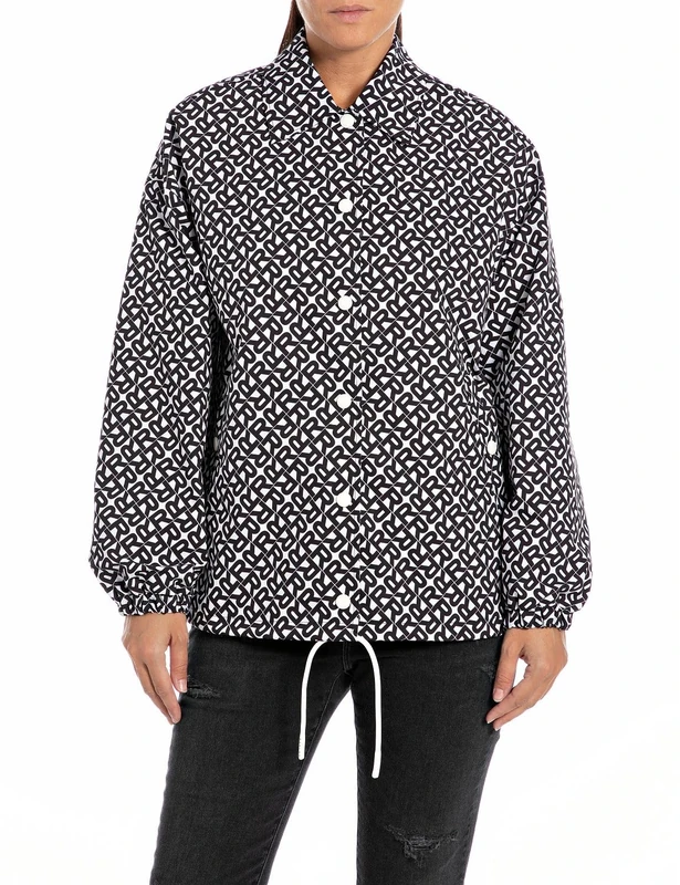 Replay Women's Boxy Fit Jacket, 010 White/Black, M