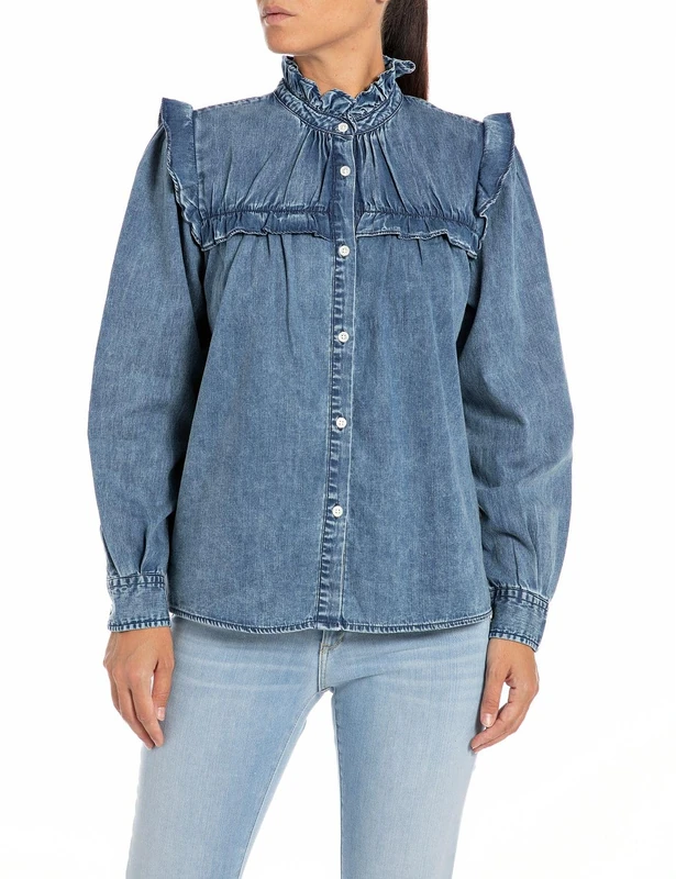 Replay women's denim blouse, blue (medium blue 009), M