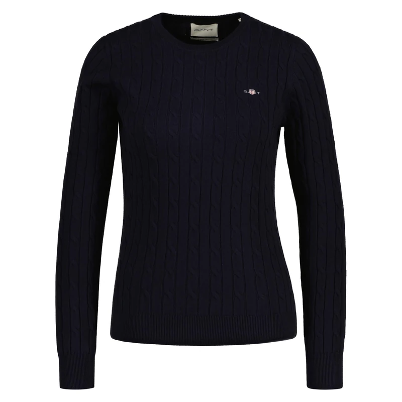 GANT Women's Stretch Cotton Cable C-Neck Pullover Sweater, Evening Blue,