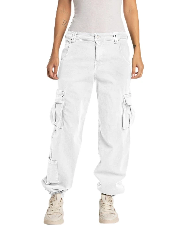 Replay women's cargo trousers with stretch, white (Optical White 001), 23W