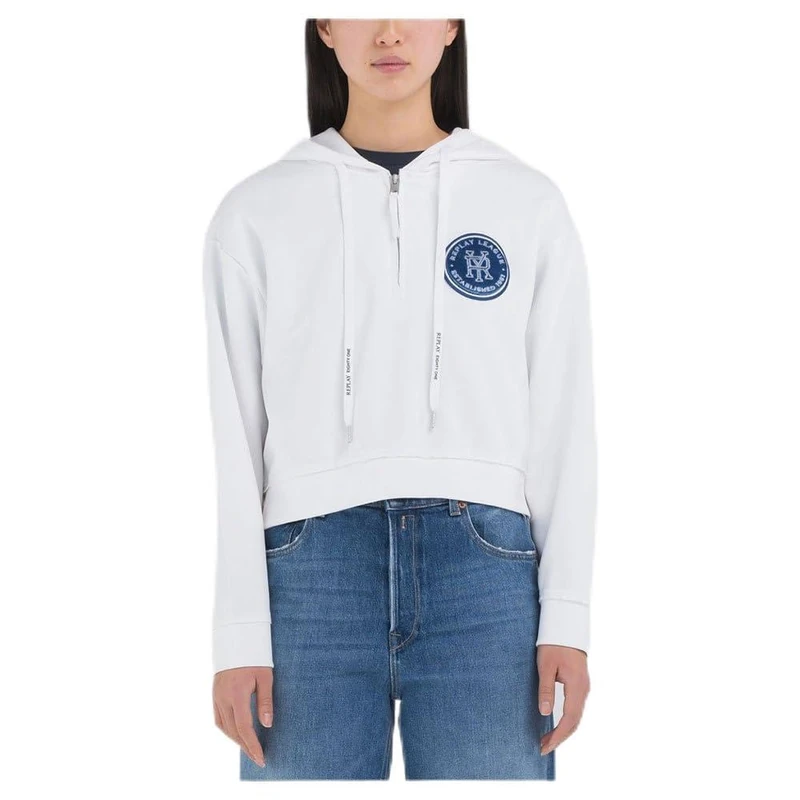 Replay Women's W3103b Hooded Sweatshirt, 001 White, XL