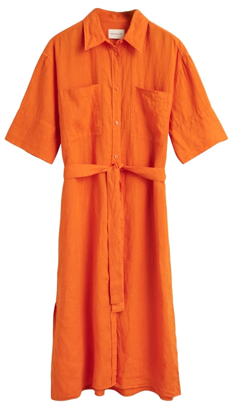 GANT Women's Rel Linen SS Shirt Dress, Pumpkin Orange, 8