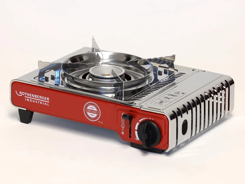 ROTHENBERGER Industrial Compact Outdoor Gas/Gas Cartridge/Camping Stove Deluxe 1 Burner for Pots 12-34 cm High-Quality Built-in (Stainless Steel) Includes Carry Case
