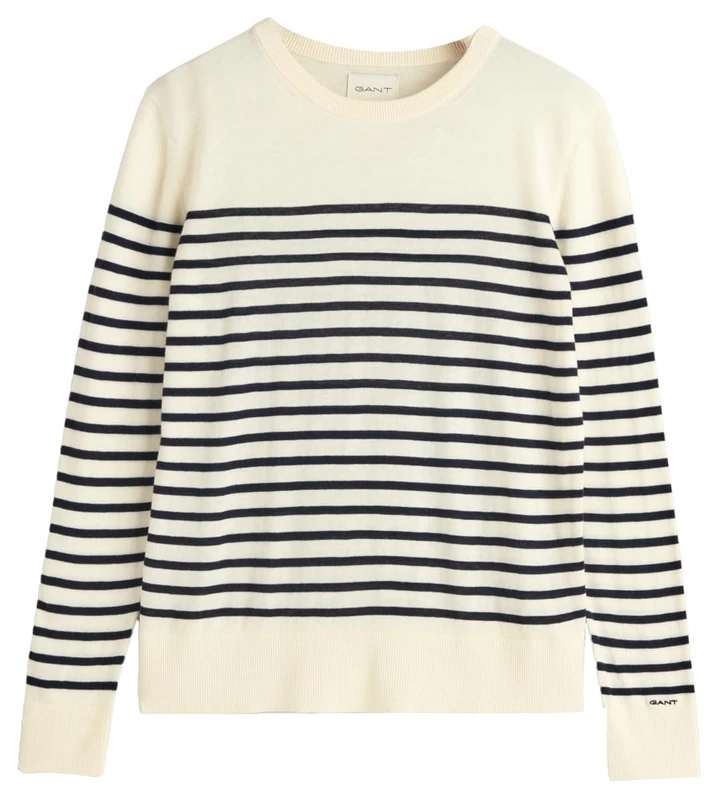 GANT Women's Fine Knit Striped C-Neck Sweater, Cream, L - Image 1