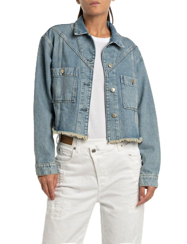 Replay Women's Cotton Denim Jacket, Blue (Medium Blue 009), S