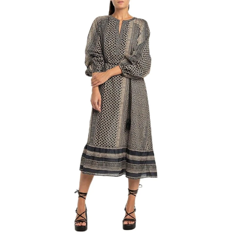 Replay women's cotton dress, multicolored (Black/Sand 010), XL