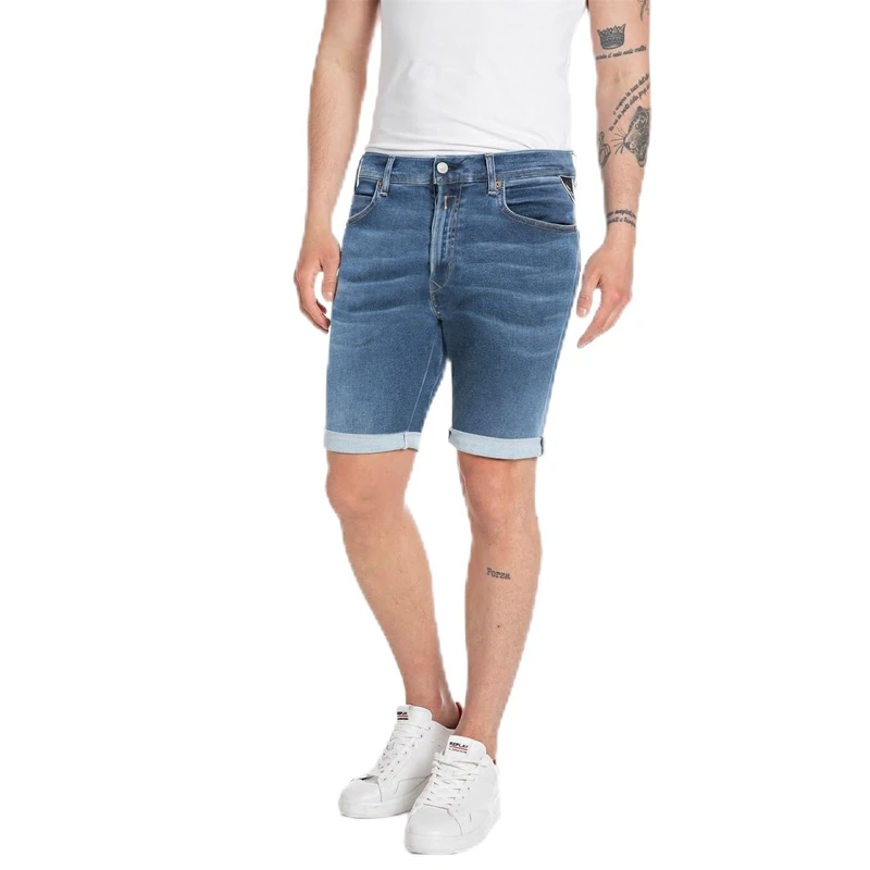 Replay Men's Hyperflex Jeans Shorts with Stretch, Blue (Medium Blue 009), 40