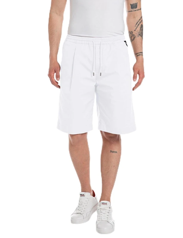 Replay men's short jogging trousers with stretch, white (White 001), 38