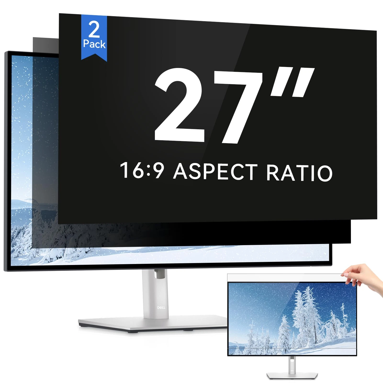 IPROKKO [2 Pack 27 Inch Computer Privacy Screen Filter, Removable Anti Glare Blue Light Scratch Protector Film for 27inch Computer 16:9 Widescreen Monitor, Anti Spy Security Protector Shield