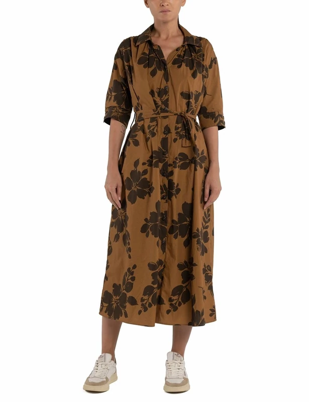 Replay Women's Cotton Dress, Multicolored (Brick/Brown 010), S