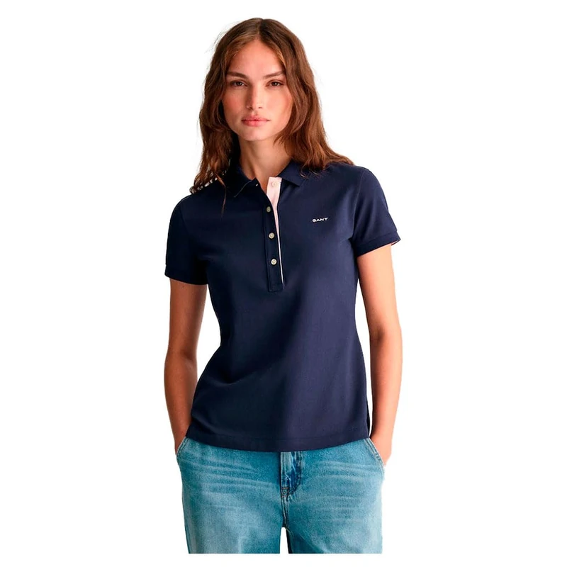 GANT Women's Contrast Collar SS Pique Polo, Evening Blue, XXL
