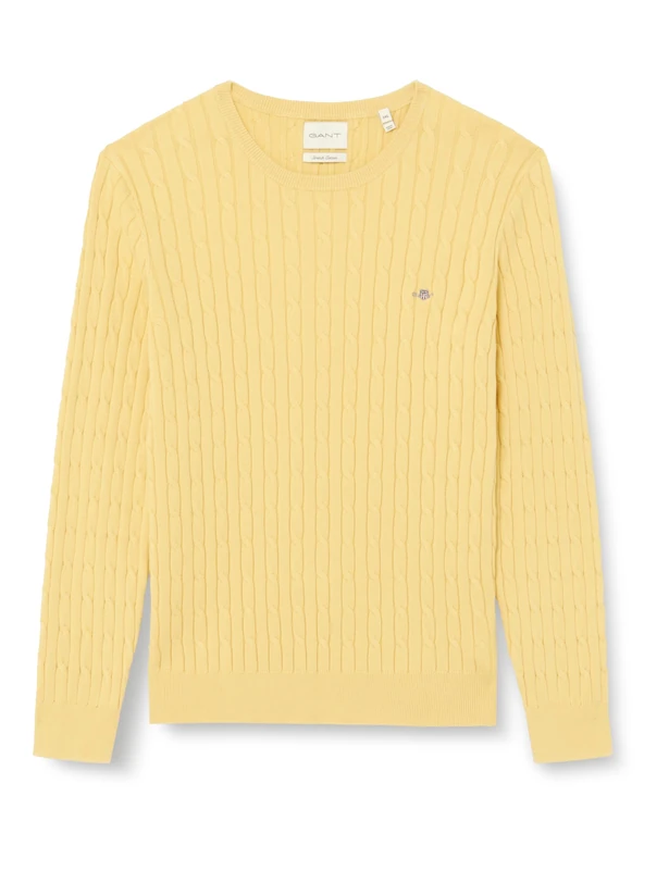 GANT Stretch Cotton Cable C-Neck, Dusty Yellow, L