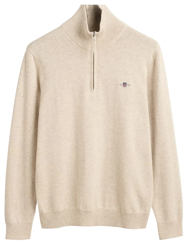 GANT Mens Cotton Half Zip Sweater Light Beige S