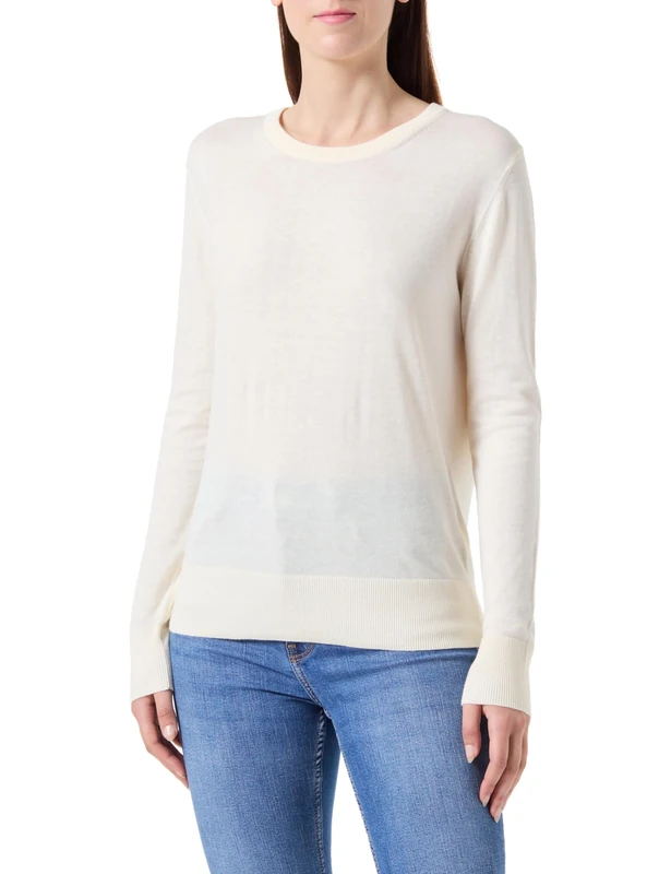 GANT Women's Fine Knit C-Neck Sweater, Cream, M