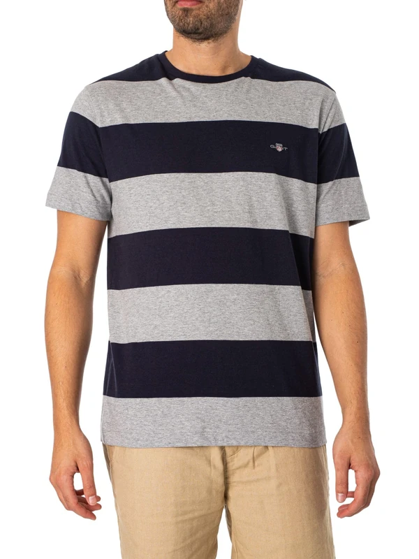 Bar Stripe SS T-Shirt, Grey Melange, 3XL