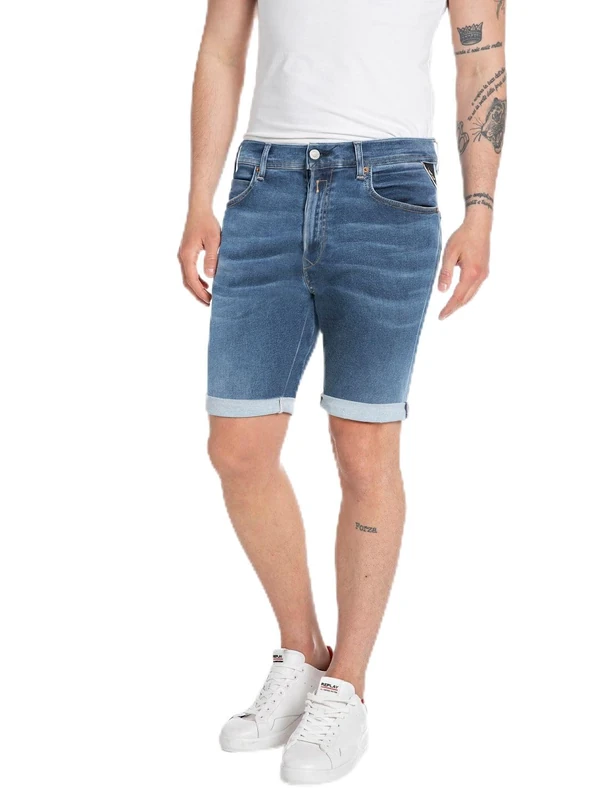 Replay Men's Hyperflex Jeans Shorts with Stretch, Blue (Medium Blue 009), 27W