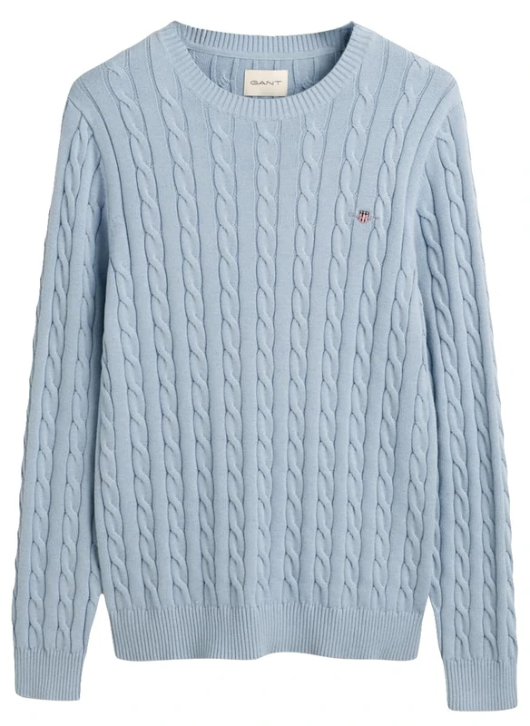 GANT Men's Cotton Cable C-Neck Pullover, Dove Blue, XL