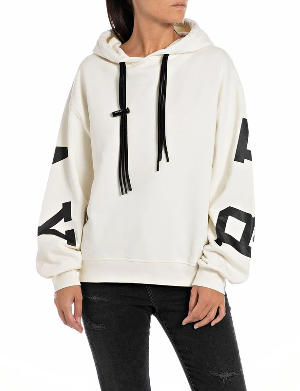 REPLAY women's cotton hoodie, Butter 707 (White), L