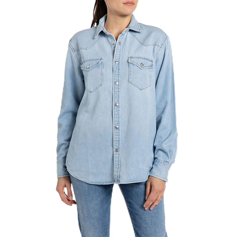 Replay women's denim shirt made of denim, blue (Super Light Blue 011), M