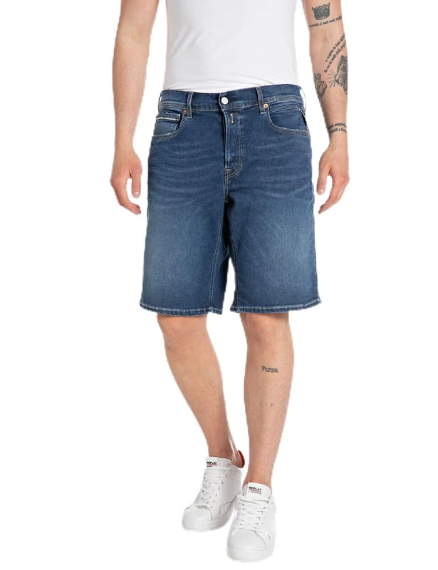 Replay Men's Hyperflex Jeans Shorts with Stretch, Blue (Dark Blue 007), 40