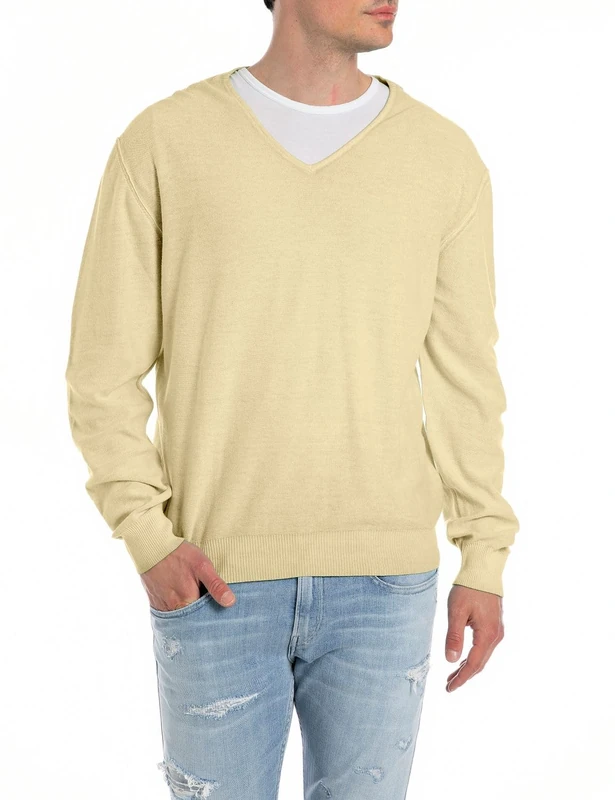 Replay men's cotton sweater, yellow (Tuscany Yellow 645), L