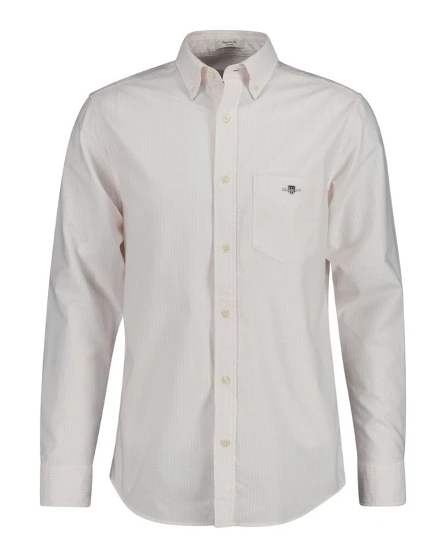 GANT Mens Fit Banker Stripe Classic Oxford Shirt Long Sleeve Pale Pink XL