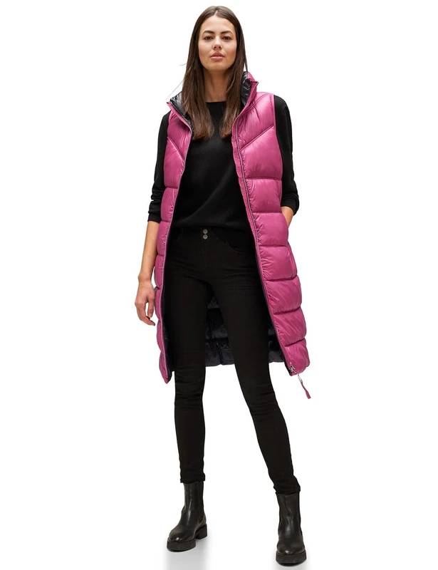 Street One Women's A220201 Quilted Gilet Long, Peony Red, 34, Peony Red, 8