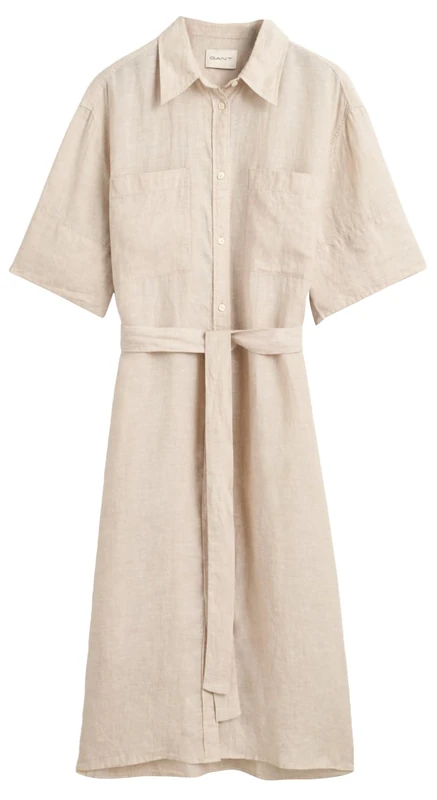 GANT Women's Rel Linen Ss Shirt Dress, Dry Sand, 20