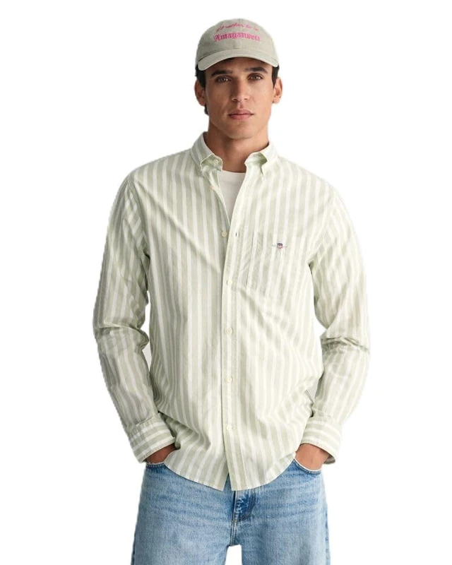 GANT Men's REG Wide POPLIN Stripe Shirt, Milky Matcha, XXL