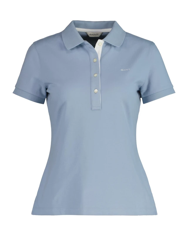 GANT Women's Contrast Collar SS Pique Polo, Dove Blue, S