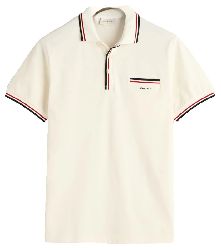 GANT 2-COL Tipping SS Pique Polo Shirt, Eggshell, XXL