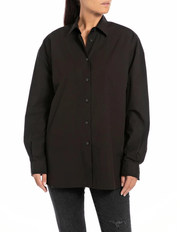 Replay women's long-sleeved shirt made of cotton, black (Black 098), M