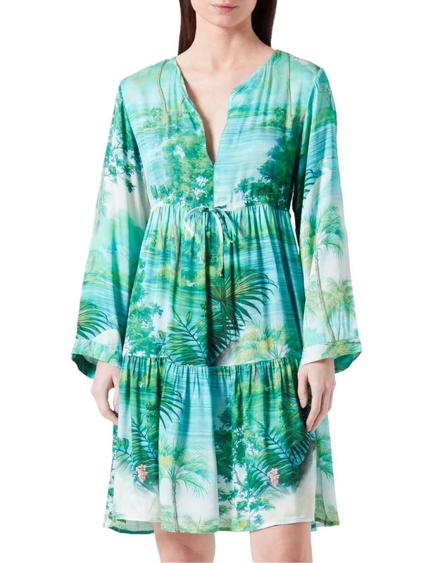 Replay women's long-sleeved dress made of viscose, Multicolor 010 (Multicolored), M - Image 1