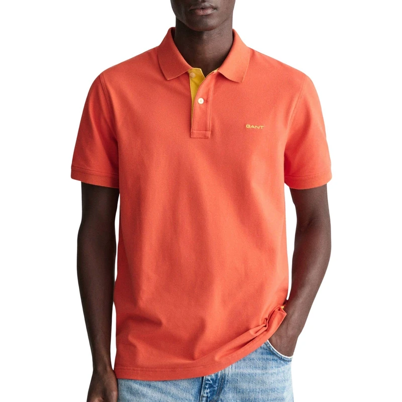 GANT Men's Reg Contrast Pique SS Polo Shirt (Pack of 1), Burnt Orange, XXL