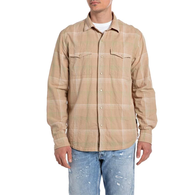 Replay Men's Checked Shirt, Multicolored (Lt Brown/Beige/Lt Green 010), M