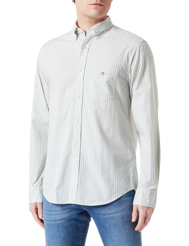 GANT Men's REG POPLIN Stripe Shirt, Milky Matcha, S
