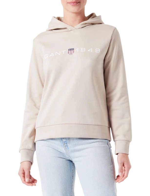 GANT Women's Reg Printed Graphic Hoodie Hooded Sweatshirt, Dry Sand, S